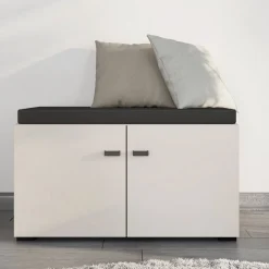 Mobile da Ingresso Bianco Crema Nero un Ripiano 2 Ante 77x35x40.5h cm, 2 Vani - Druento