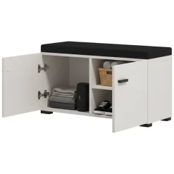 Mobile da Ingresso Bianco Crema Nero un Ripiano 2 Ante 77x35x40.5h cm, 2 Vani - Druento