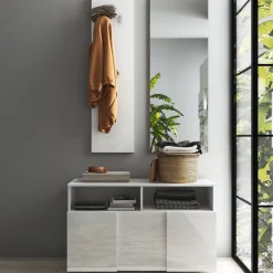 Mobile da Ingresso Bianco Fantasia Specchio Incluso 4 Paia 91x36x165h cm, 2 Ripiani - Riano