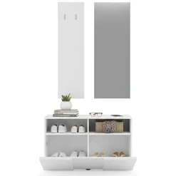 Mobile da Ingresso Bianco Fantasia Specchio Incluso 4 Paia 91x36x165h cm, 2 Ripiani - Riano