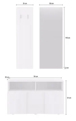 Mobile da Ingresso Bianco Fantasia Specchio Incluso 4 Paia 91x36x165h cm, 2 Ripiani - Riano