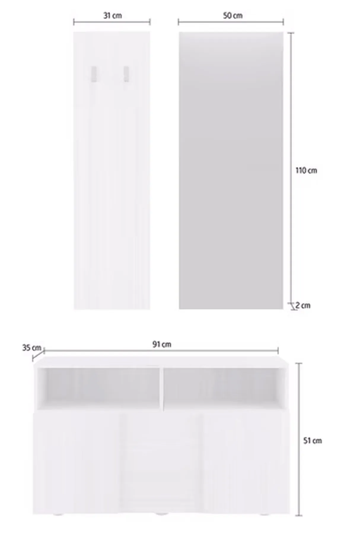 Mobile da Ingresso Bianco Fantasia Specchio Incluso 4 Paia 91x36x165h cm, 2 Ripiani - Riano