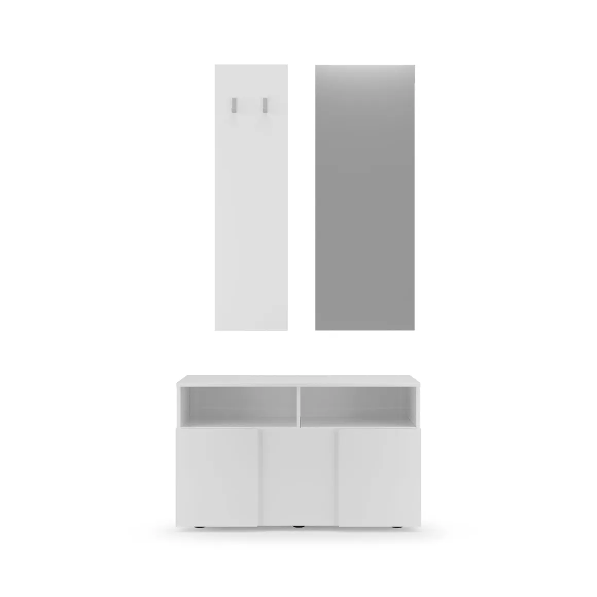 Mobile da Ingresso Bianco Fantasia Specchio Incluso 4 Paia 91x36x165h cm, 2 Ripiani - Riano