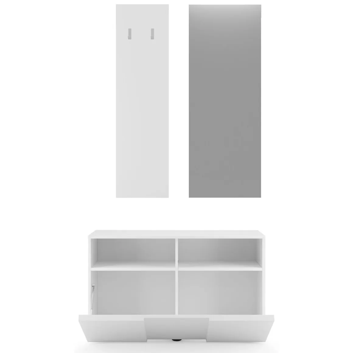 Mobile da Ingresso Bianco Fantasia Specchio Incluso 4 Paia 91x36x165h cm, 2 Ripiani - Riano