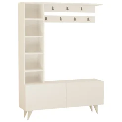 Mobili Da Ingresso > Dmora Mobile da Ingresso Bianco Grigio Appendiabiti 6 Ripiani 120x32x162h cm, Apertura a Ribalta - Gordona Grigio, Bianco