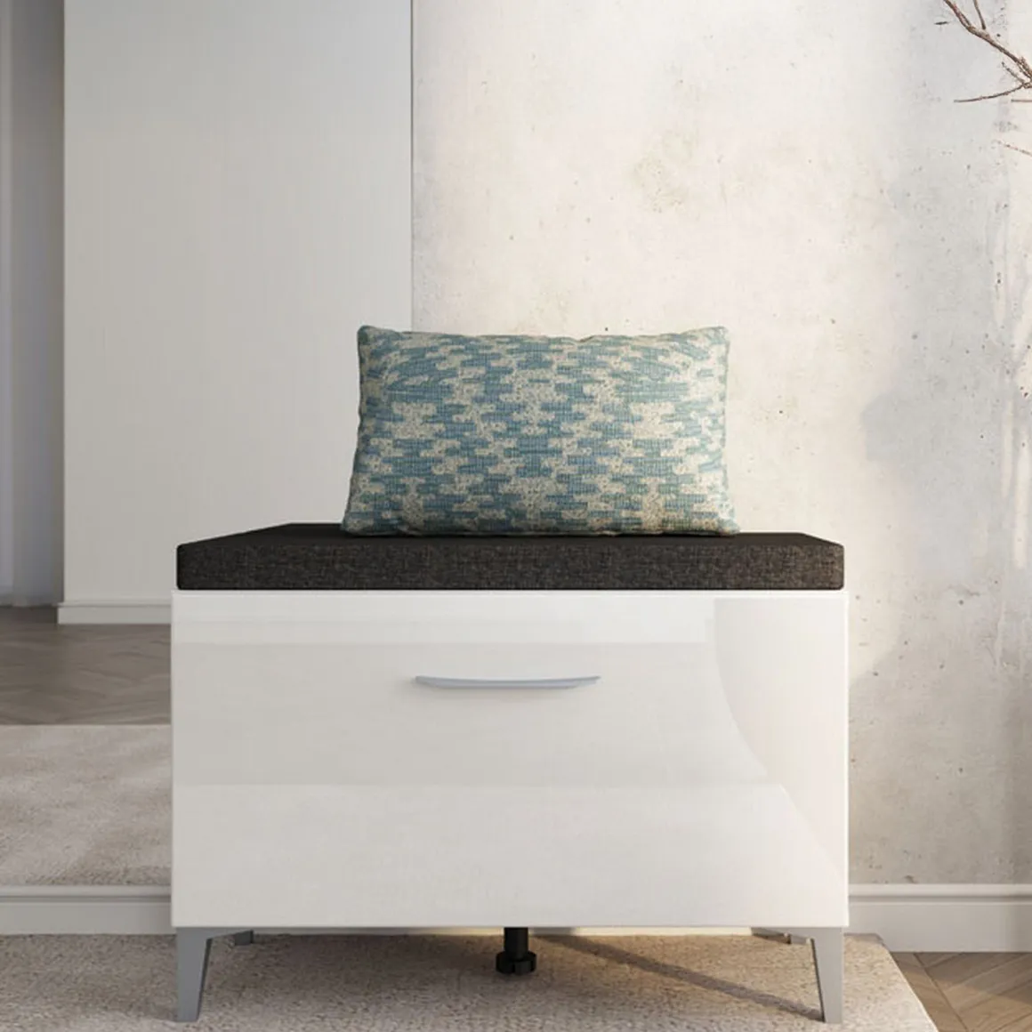 Mobile da Ingresso Bianco Grigio Scuro un Ripiano Un'anta 74.5x35x53h cm, 2 Vani - Ceranesi