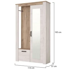 Mobile da Ingresso Bianco Larice Marrone Rovere Specchio Incluso 5 Ripiani 114x36.5x195h cm, Appendiabiti - Valva