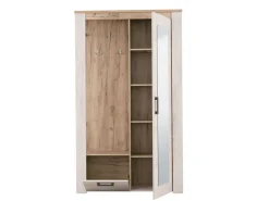 Mobile da Ingresso Bianco Larice Marrone Rovere Specchio Incluso 5 Ripiani 114x36.5x195h cm, Appendiabiti - Valva