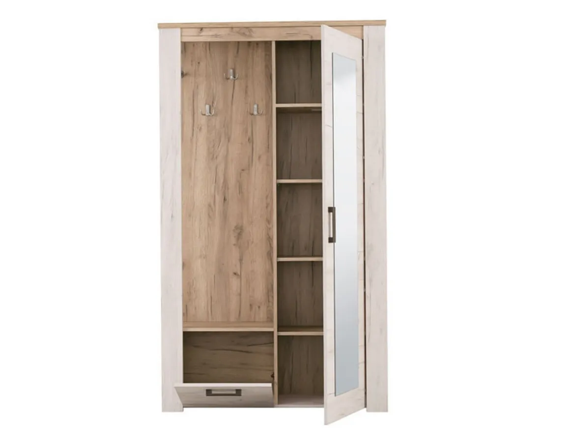 Mobile da Ingresso Bianco Larice Marrone Rovere Specchio Incluso 5 Ripiani 114x36.5x195h cm, Appendiabiti - Valva