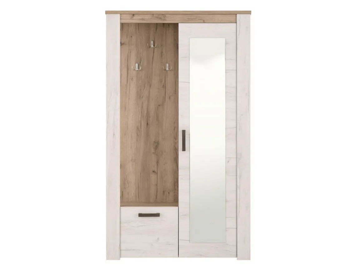 Mobile da Ingresso Bianco Larice Marrone Rovere Specchio Incluso 5 Ripiani 114x36.5x195h cm, Appendiabiti - Valva