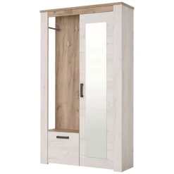 Mobile da Ingresso Bianco Larice Marrone Rovere Specchio Incluso 5 Ripiani 114x36.5x195h cm, Appendiabiti - Valva