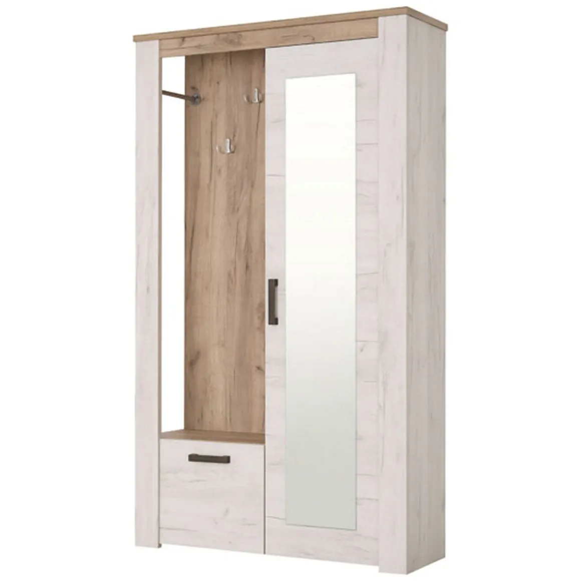 Mobile da Ingresso Bianco Larice Marrone Rovere Specchio Incluso 5 Ripiani 114x36.5x195h cm, Appendiabiti - Valva