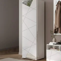 Mobili Da Ingresso > Dmora Mobile da Ingresso Bianco Lucido Bianco Appendiabiti 6 Paia 78x31x186.5h cm, 2 Ripiani - Medolla Bianco, Bianco Lucido