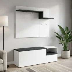 Mobili Da Ingresso|Ingresso > Dmora Mobile da Ingresso Bianco Lucido Marrone Acero 3 Ripiani Appendiabiti 120x40x154h cm, 2 Ante Made in Italy - Graziella Marrone Acero, Bianco Lucido