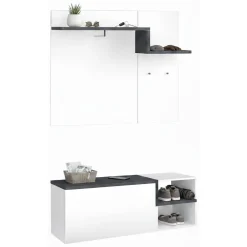 Mobili Da Ingresso|Ingresso > Dmora Mobile da Ingresso Bianco Lucido Marrone Acero 3 Ripiani Appendiabiti 120x40x154h cm, 2 Ante Made in Italy - Graziella Marrone Acero, Bianco Lucido