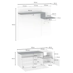 Mobile da Ingresso Bianco Lucido Grigio Ardesia 3 Ripiani Appendiabiti 120x40x154h cm, 2 Ante Made in Italy - Graziella