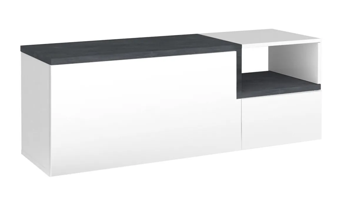 Mobile da Ingresso Bianco Lucido Grigio Ardesia 3 Ripiani Appendiabiti 120x40x154h cm, 2 Ante Made in Italy - Graziella