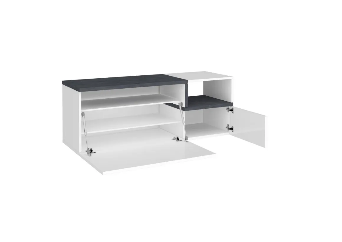 Mobile da Ingresso Bianco Lucido Grigio Ardesia 3 Ripiani Appendiabiti 120x40x154h cm, 2 Ante Made in Italy - Graziella