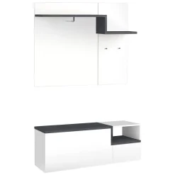 Mobile da Ingresso Bianco Lucido Grigio Ardesia 3 Ripiani Appendiabiti 120x40x154h cm, 2 Ante Made in Italy - Graziella