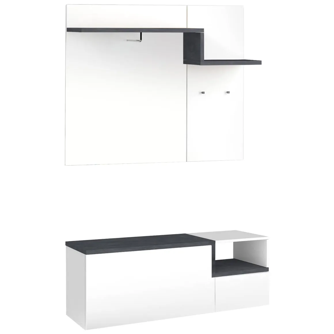 Mobile da Ingresso Bianco Lucido Grigio Ardesia 3 Ripiani Appendiabiti 120x40x154h cm, 2 Ante Made in Italy - Graziella