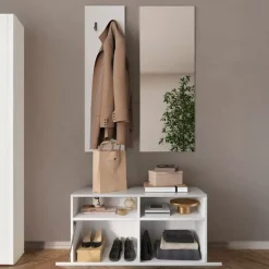 Mobili Da Ingresso > Dmora Mobile da Ingresso un Ripiano Appendiabiti 50x27x140h cm, Installazione Sospesa - Etesia Bianco Lucido