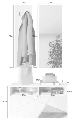 Mobile da Ingresso Bianco Lucido Trasparente Specchio Incluso Appendiabiti 91x36x165h cm, 4 Paia - Rizzuto