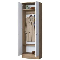 Mobile da Ingresso Bianco Marrone Noce 2 Ripiani Appendiabiti 60x38x183h cm, 2 Ante - Tursi