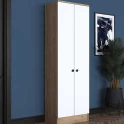 Mobile da Ingresso Bianco Marrone Noce 2 Ripiani Appendiabiti 60x38x183h cm, 2 Ante - Tursi