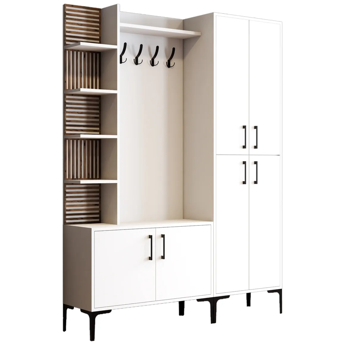 Mobili Da Ingresso > Dmora Mobile da Ingresso Bianco Marrone Noce Appendiabiti 13 Ripiani 150x35x202h cm, Apertura Battente - Paludi Marrone, Bianco Noce