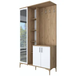 Mobili Da Ingresso > Dmora Mobile da Ingresso Bianco Marrone Noce Specchio Incluso Appendiabiti 120x38x199h cm, 11 Ripiani - Priero Marrone, Bianco Noce