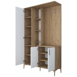 Mobili Da Ingresso > Dmora Mobile da Ingresso Bianco Marrone Noce Specchio Incluso Appendiabiti 120x38x199h cm, 11 Ripiani - Priero Marrone, Bianco Noce