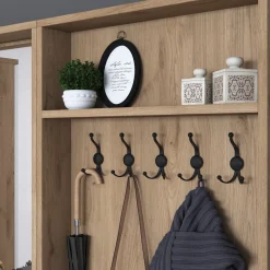 Mobile da Ingresso Bianco Marrone Noce Specchio Incluso Appendiabiti 179x36x183h cm, 11 Ripiani - Elmas