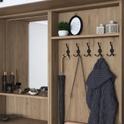 Mobile da Ingresso Bianco Marrone Noce Specchio Incluso Appendiabiti 179x38x226h cm, 11 Ripiani - Torpe