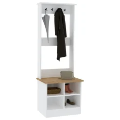 Mobile da Ingresso Bianco Marrone Rovere 6 Ripiani Appendiabiti 64x43x175h cm, 4 Vani - Verderio