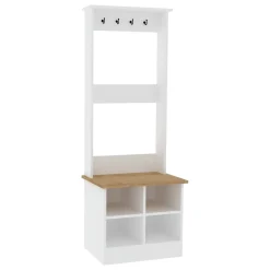 Mobili Da Ingresso > Dmora Mobile da Ingresso Bianco Marrone Rovere 7 Ripiani Appendiabiti 225x35x210h cm, 5 Ante - Tolfa Marrone, Bianco Rovere