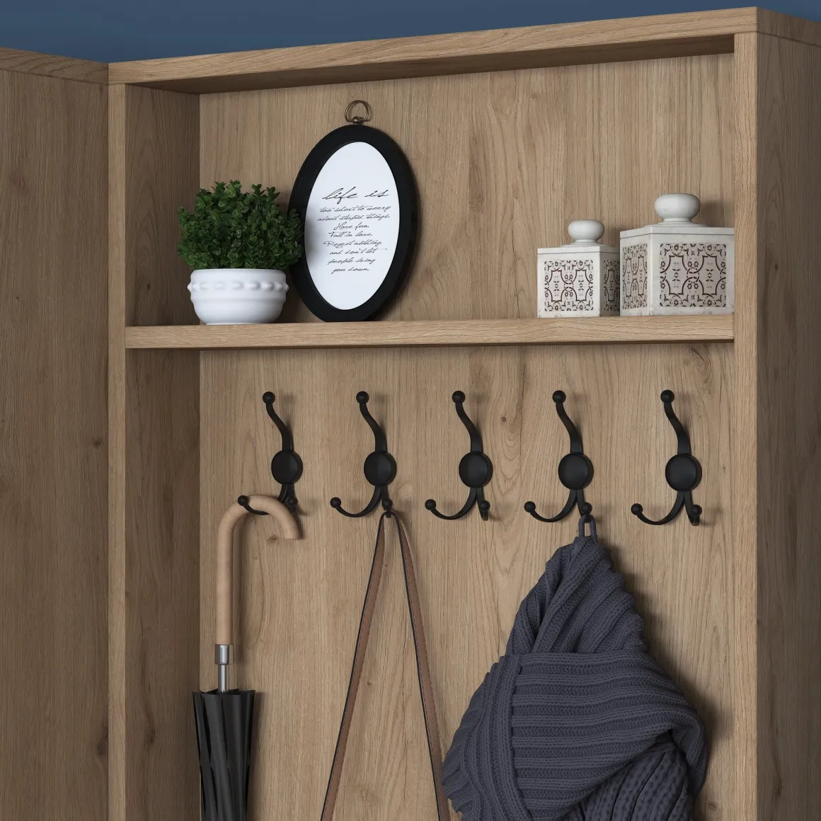 Mobile da Ingresso Bianco Marrone Rovere 9 Ripiani Appendiabiti 120x38x183h cm, 4 Ante - Osilo