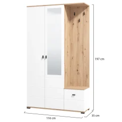Mobili Da Ingresso > Dmora Mobile da Ingresso Bianco Marrone Rovere Nodi Specchio Incluso un Cassetto 82x30x16h cm, un Ripiano - Ingria Marrone, Bianco Rovere Nodi