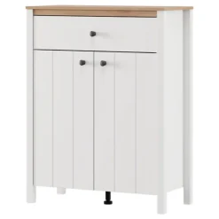 Mobile da Ingresso Bianco Marrone Rovere Nodi un Cassetto 2 Ripiani 86x40x111h cm, 2 Ante - Russel