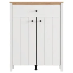 Mobili Da Ingresso > Dmora Mobile da Ingresso Bianco Marrone Rovere Specchio Incluso 5 Ripiani 120x40x45h cm, Appendiabiti - Crespino Marrone, Bianco Rovere