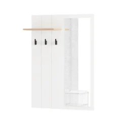 Mobile da Ingresso Bianco Marrone Rovere Specchio Incluso un Ripiano 77x20x102h cm, Appendiabiti - Kaikou