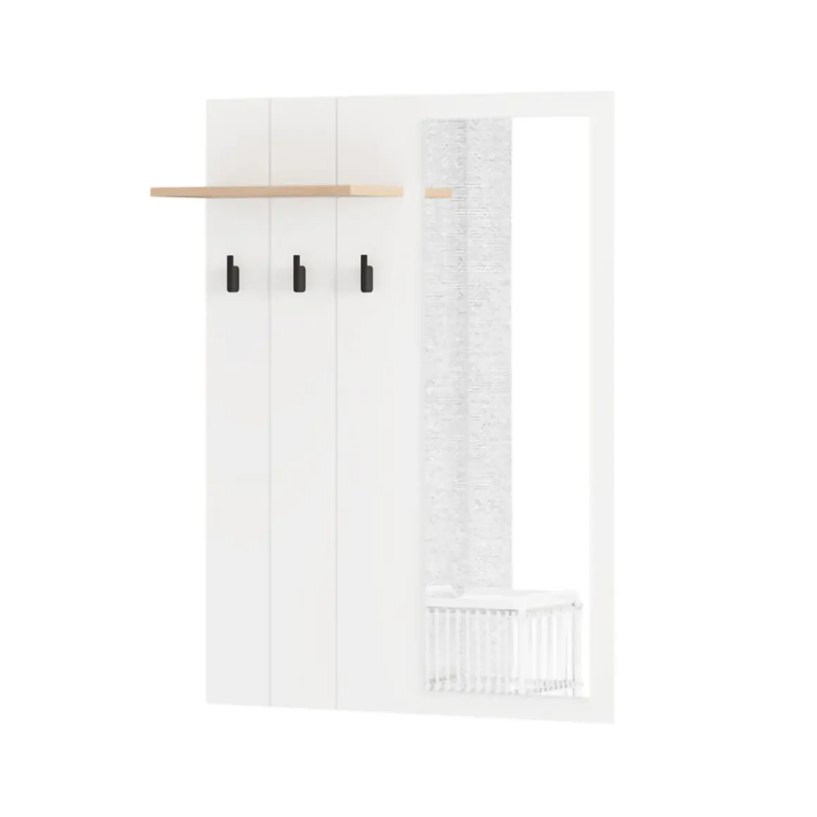 Mobile da Ingresso Bianco Marrone Rovere Specchio Incluso un Ripiano 77x20x102h cm, Appendiabiti - Kaikou
