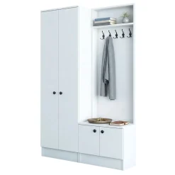 Mobile da Ingresso Bianco Nero 3 Ripiani Appendiabiti 120x37x183h cm, 4 Ante - Grue