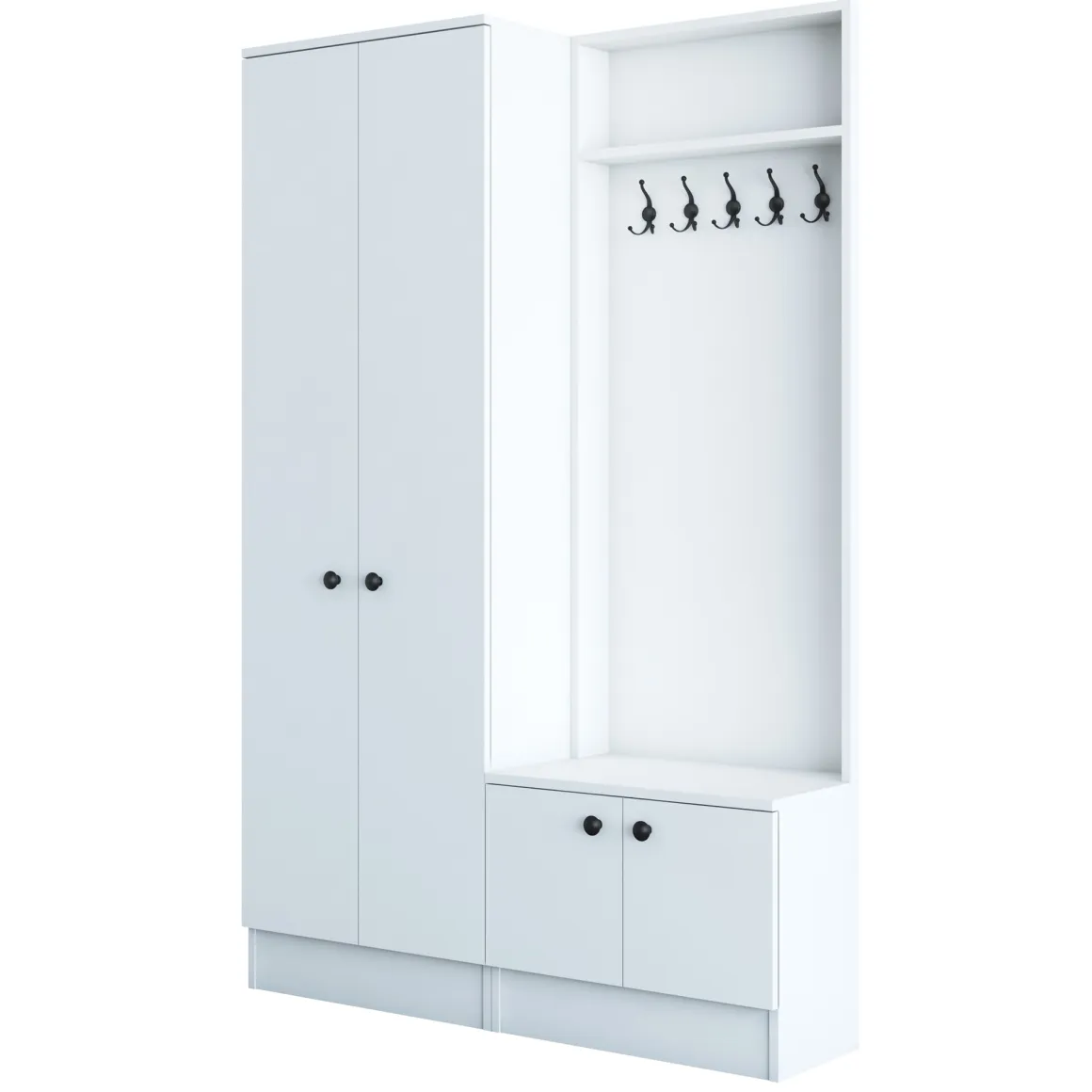 Mobile da Ingresso Bianco Nero 3 Ripiani Appendiabiti 120x37x183h cm, 4 Ante - Grue