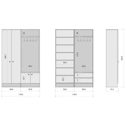 Mobile da Ingresso Bianco Nero 3 Ripiani Appendiabiti 120x37x183h cm, 4 Ante - Grue