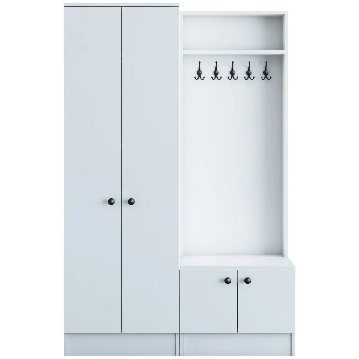 Mobile da Ingresso Bianco Nero 3 Ripiani Appendiabiti 120x37x183h cm, 4 Ante - Grue