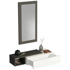 Mobili Da Ingresso > Dmora Mobile da Ingresso Bianco Nero Appendiabiti 6 Ripiani 112x35x170h cm, Apertura a Ribalta - Aiello Nero, Bianco