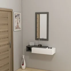 Mobile da Ingresso Bianco Nero Antracite Specchio Incluso un Cassetto 82x30x16h cm, un Ripiano - Ingria