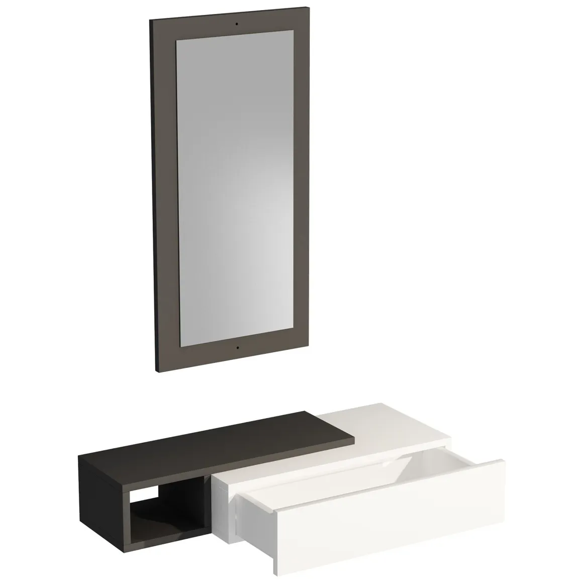 Mobile da Ingresso Bianco Nero Antracite Specchio Incluso un Cassetto 82x30x16h cm, un Ripiano - Ingria