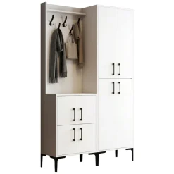Mobile da Ingresso Bianco Nero Appendiabiti 7 Ripiani 120x35x200h cm, Apertura Battente - Fondra