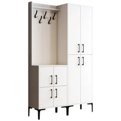 Mobile da Ingresso Bianco Nero Appendiabiti 7 Ripiani 120x35x200h cm, Apertura Battente - Fondra